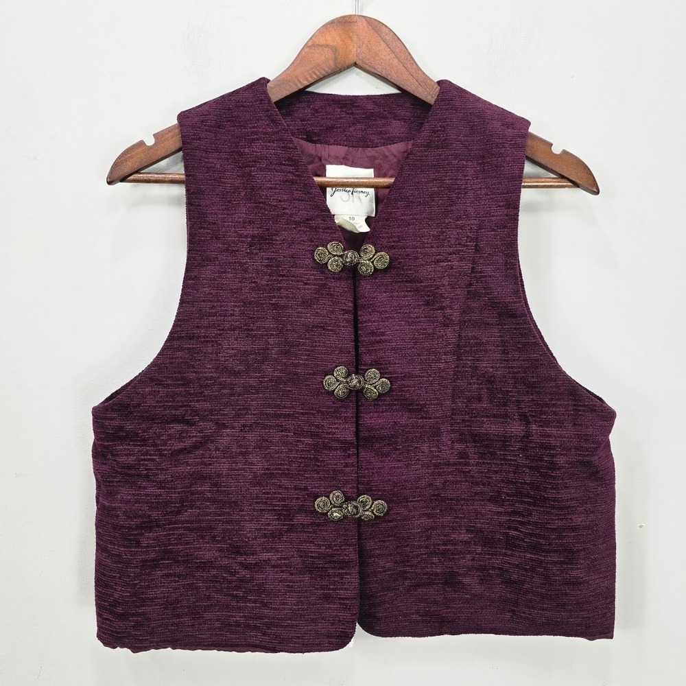 Vintage 90s Jessica Tierney Texture Vest M 10 Burgundy Wool Blend Asian Grunge